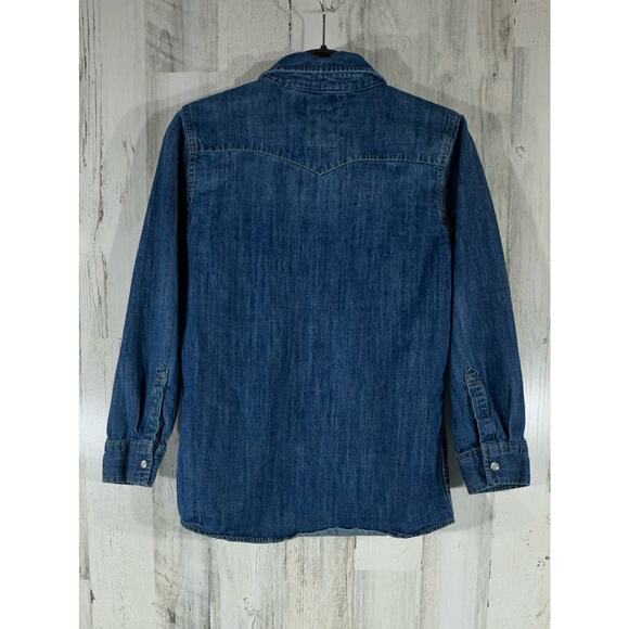 Levis Youth Denim Shirt Size Medium Pearl Snap - Picture 2 of 10